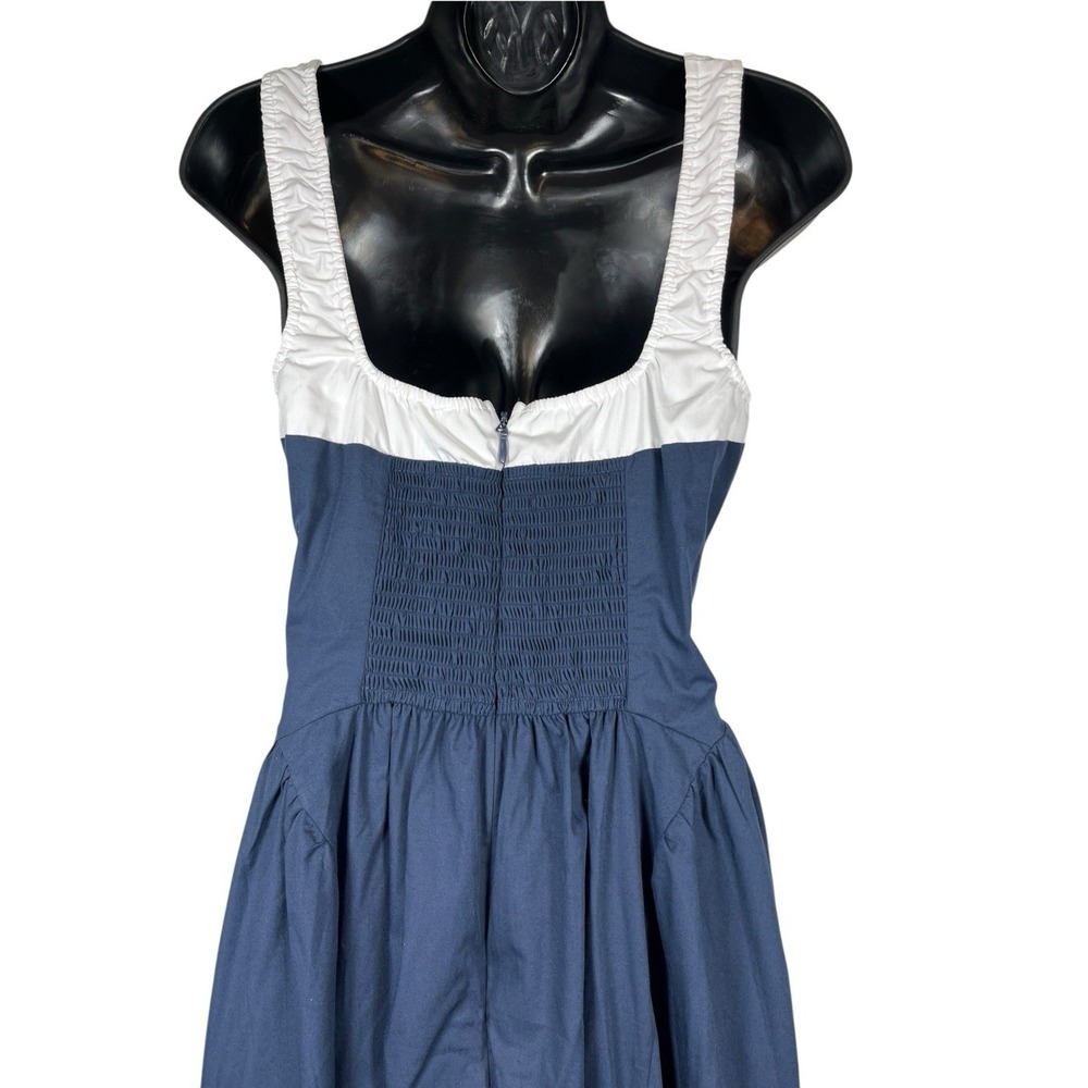 New MOON RIVER Sz M Dress Midi Navy White Bow Basque Smocked Back Tuckernuck NWT - Picture 4 of 12